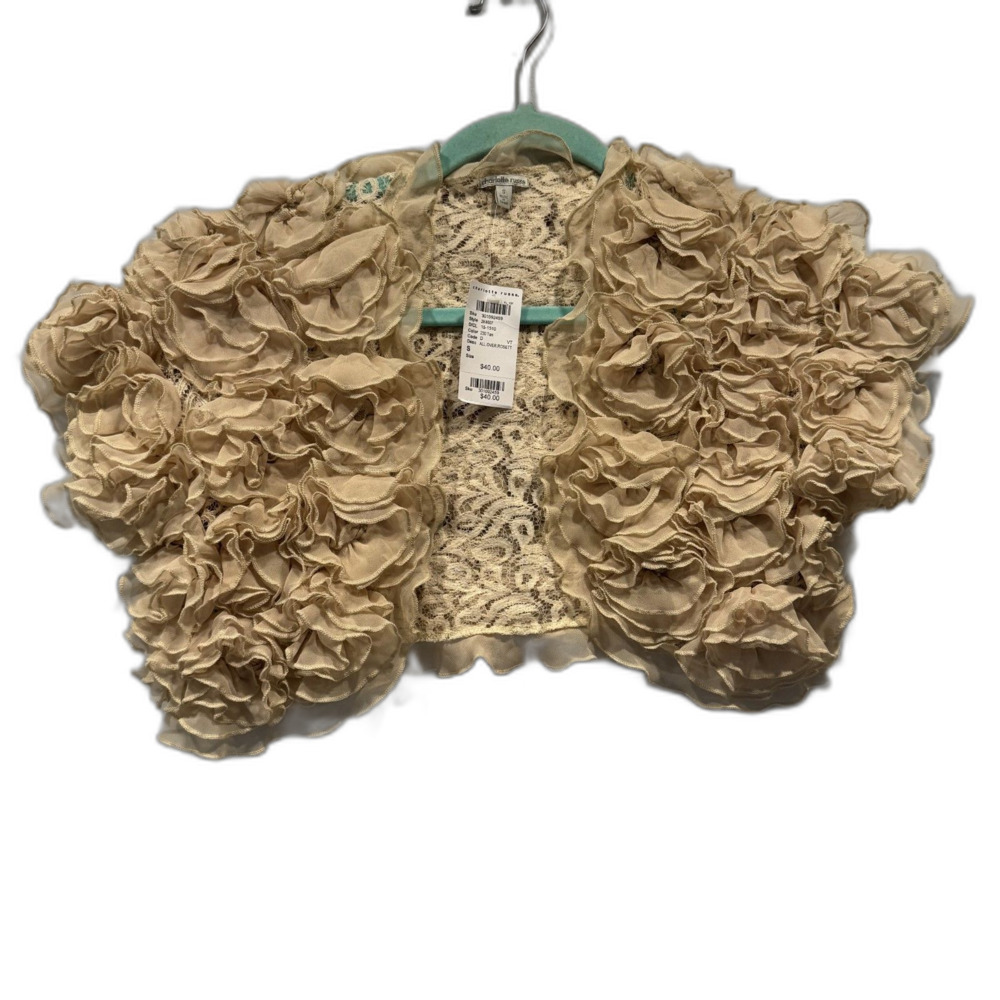 NWT Shrug Y2K 3D Rosette Ruffle Bolero Fairy Coquette Indie Tan Women Small